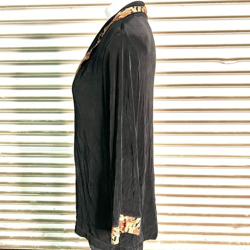 Alfred Dunner black cardigan with animal print trim